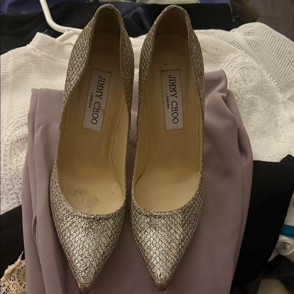 Jimmy Choo Glittering Silver Heels